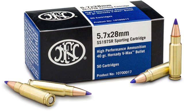 FN America, 5.7x28mm, 40 Grain, Hornandy V-Max Brass Cased Pistol Ammo, 50 Rounds