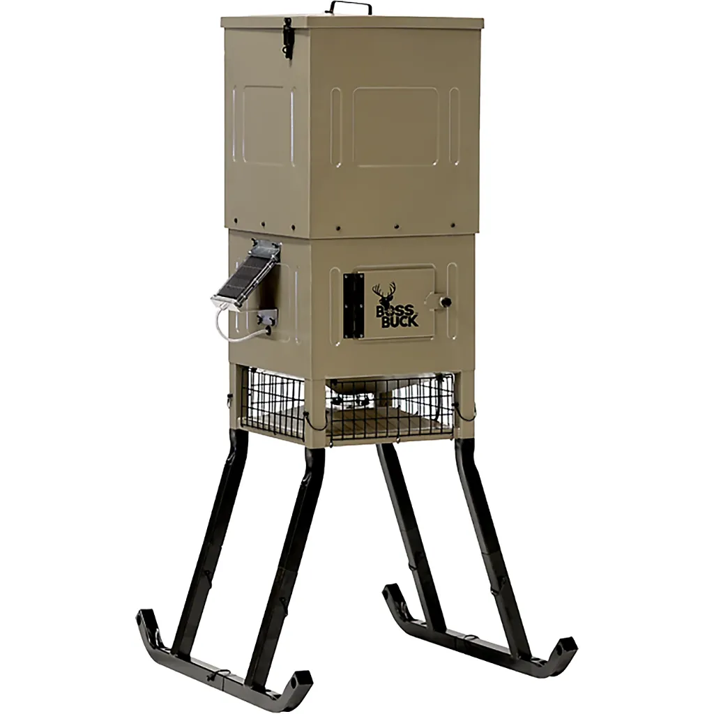 Boss Buck- Stand & Fill Sled Feeder, W/ Diverter Plate & Solar Panel